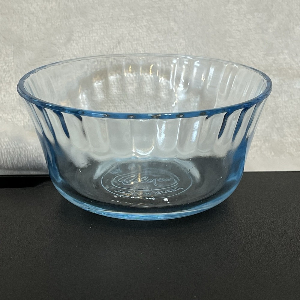 Colorex Brazil Light Blue Ramekins Clear Glass Custard Dessert Fruit Bowl Ribbed